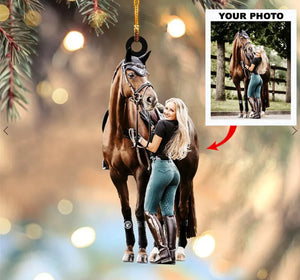 Custom Horse Photo Ornament,  Personalized Equestrian Gift for Horse Lovers, Country Girl, Picture Acrylic Christmas Ornament | Horse Riding, Riders