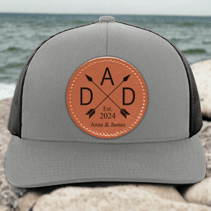 Custom Kids' Names Dad Established Trucker Hat - Personalized Round-shaped Leather Patch Hat - Custom Father's Day Gift for Him, Husband, Daddy, Grandpa, Dad Hat, Dad Gift From Daughter, Custom Dad Cap, Gift For Dad From Kids, Dad Gift