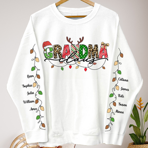 Grandma Claus Custom Name Christmas Light - Sleeve Printed Sweater - Gift for Grandma, Nana, Grandparent