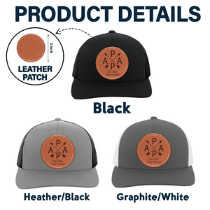 Custom Kids' Names Dad Established Trucker Hat - Personalized Round-shaped Leather Patch Hat - Custom Father's Day Gift for Him, Husband, Daddy, Grandpa, Dad Hat, Dad Gift From Daughter, Custom Dad Cap, Gift For Dad From Kids, Dad Gift