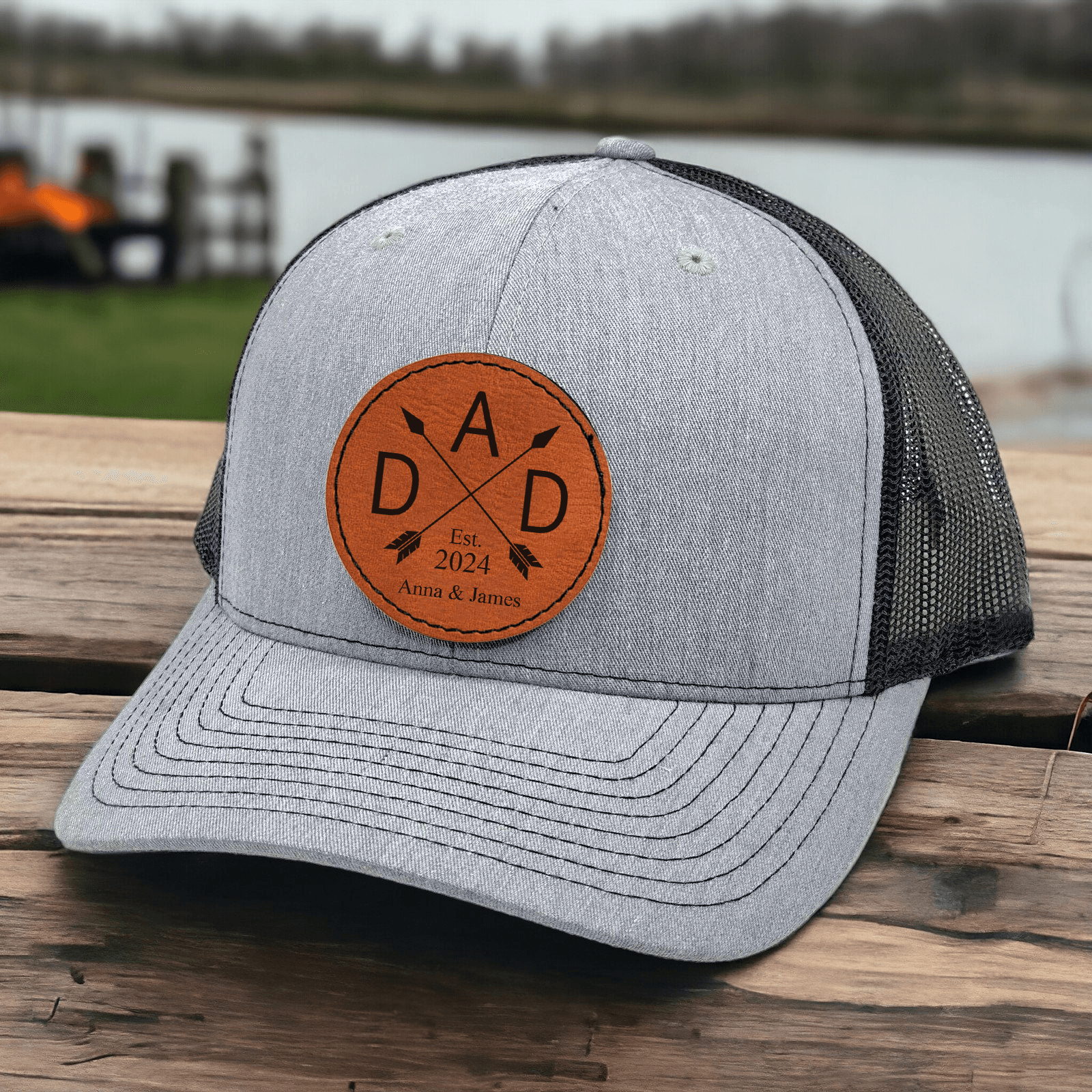 Custom Kids' Names Dad Established Trucker Hat - Personalized Round-shaped Leather Patch Hat - Custom Father's Day Gift for Him, Husband, Daddy, Grandpa, Dad Hat, Dad Gift From Daughter, Custom Dad Cap, Gift For Dad From Kids, Dad Gift