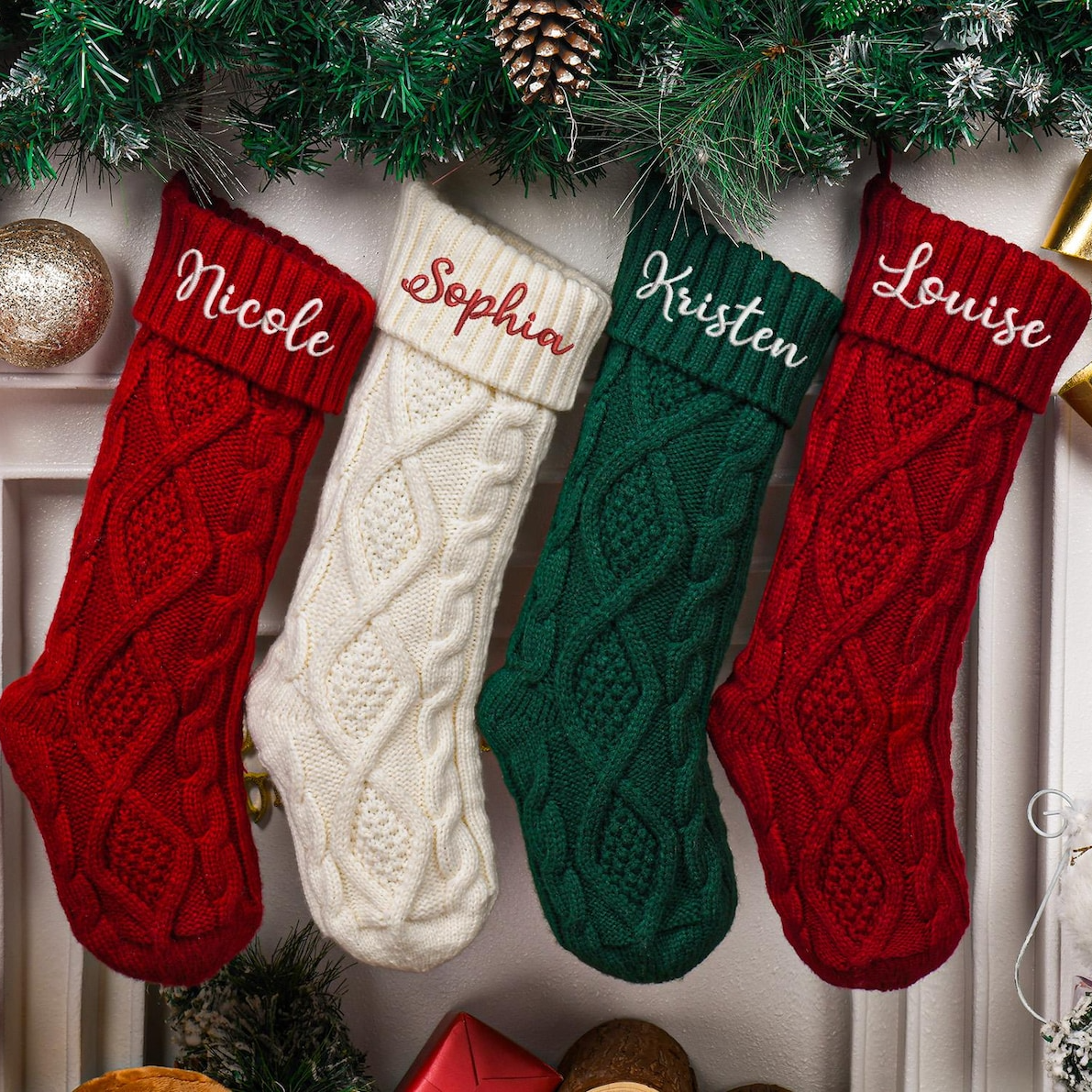 Personalized Family Christmas Stockings - 2024 Embroidered Christmas Stocking, Knitted Stockings With Name, Monogram Stocking, Holiday Decor Gift