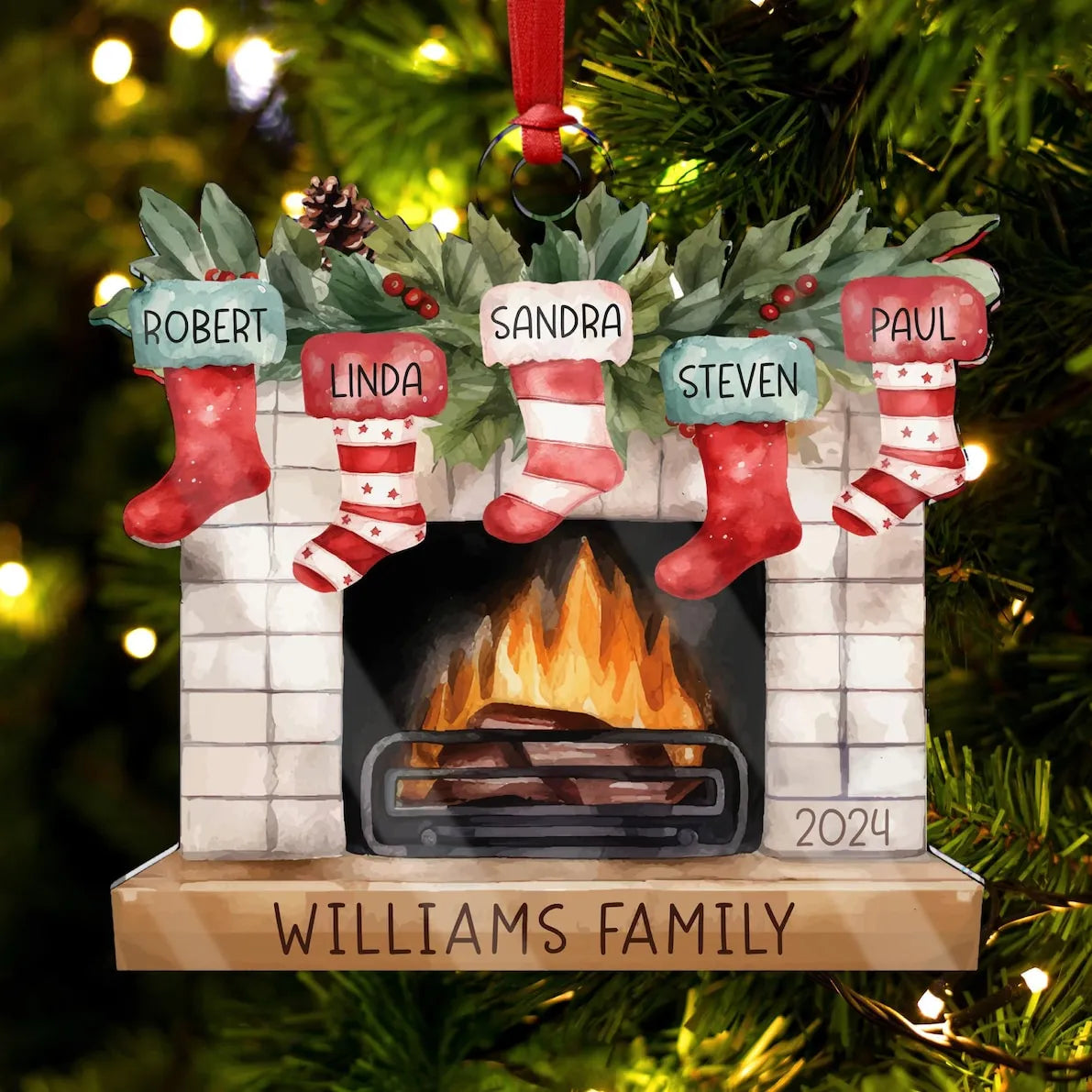 Personalized Christmas Stockings On Fireplace Custom Name Ornament - Family Christmas Stocking Ornament, Christmas Gift, Christmas Ornaments, Family Christmas Decoration