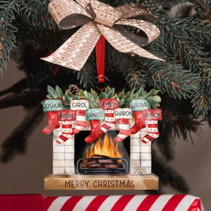 Personalized Christmas Stockings On Fireplace Custom Name Ornament - Family Christmas Stocking Ornament, Christmas Gift, Christmas Ornaments, Family Christmas Decoration