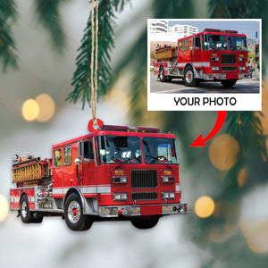 Custom Fire Truck Ornament -  Personalized Photo Gift for Firefighter, Paramedic | Christmas Decoration