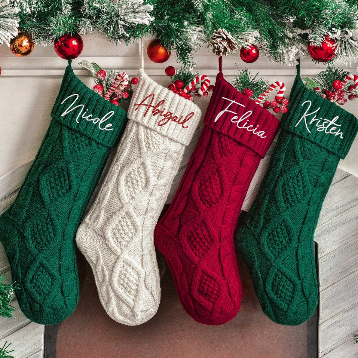 Personalized Family Christmas Stockings - 2024 Embroidered Christmas Stocking, Knitted Stockings With Name, Monogram Stocking, Holiday Decor Gift