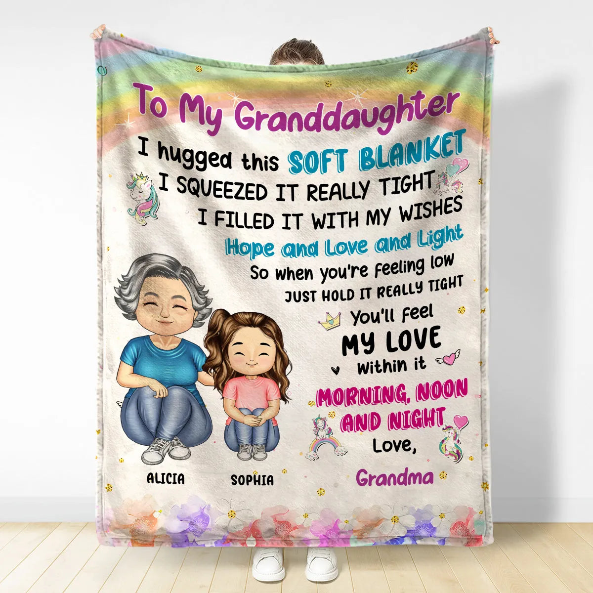 Grandma Mother Hugged This Soft Blanket | Personalized Gift For Granddaughters, Grandsons, Daughters, Sons | Blanket