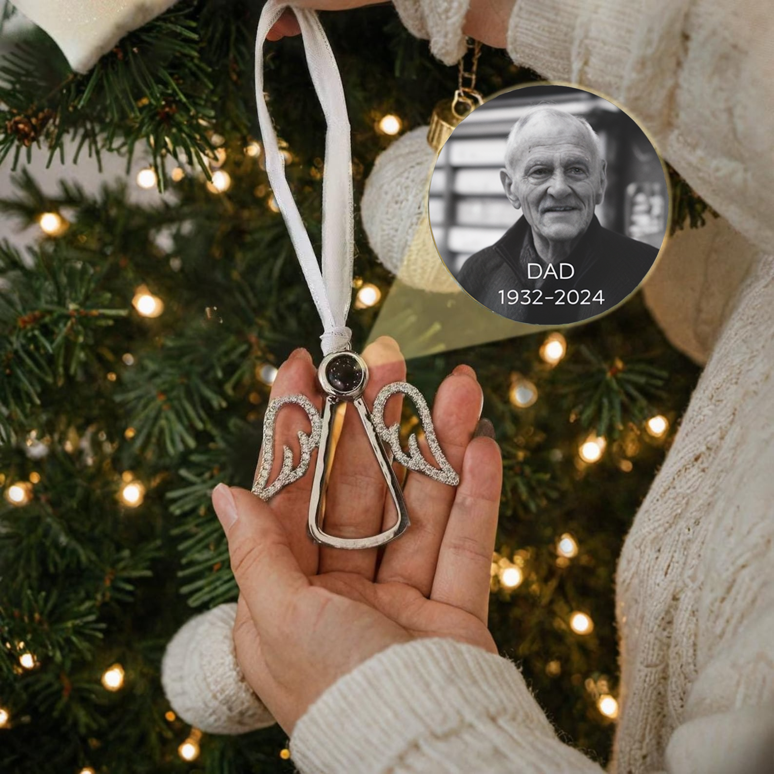 Angel Wings Photo Projection Ornament, Custom Memorial Gifts, Family Remembrance Decoration, Personalized Memorial Angel Keepsake