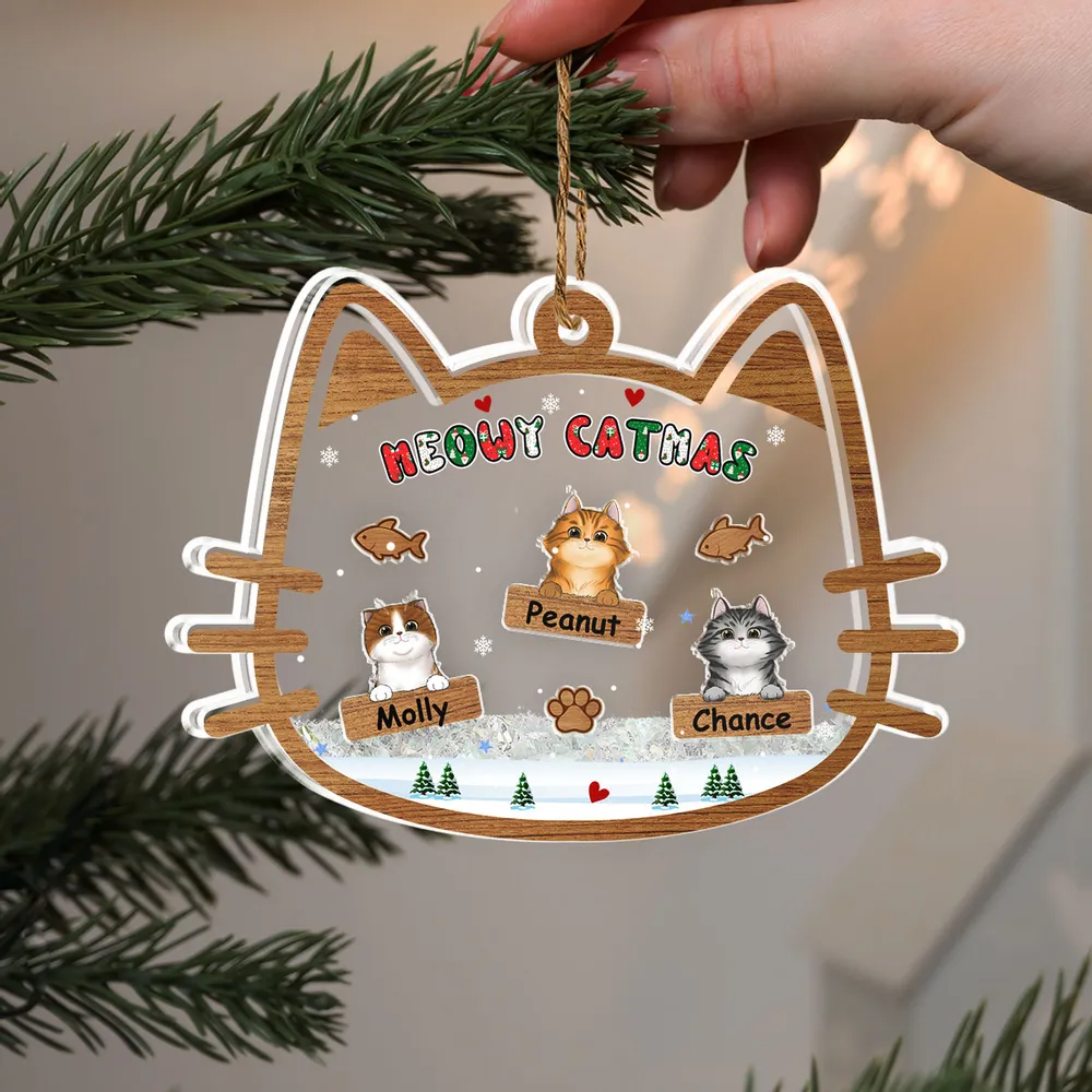 Meowy Catmas - Custom 3 Layers Shaker Ornament - Christmas Gift for Cat Lovers, Pet Lovers, Cat Mom, Cat Dad