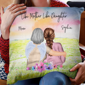 Mother & Daughter Forever Linked Together Watercolor Style - Personalized Custom Pillow - Gift For Mom, Daughter & Grandma