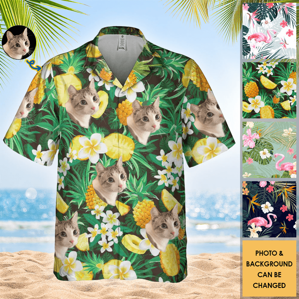 Upload Photo Cat - Custom Aloha Hawaiian Shirt - Personalized Gifts for Summer Vacation Trips & Beachwear