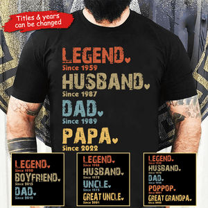 Legend, Husband, Dad, Grandpa: The Journey of a Lifetime - Personalized Custom Year T Shirt - Father's Day, Birthday Gift for Dad, Grandpa, Husband, Daddy, Dada, Papa, Dad Jokes - Suzitee Store