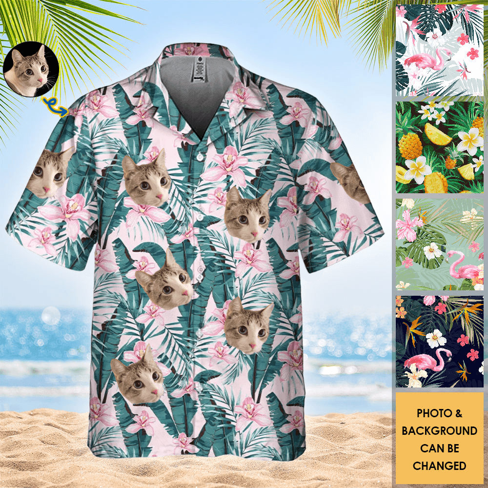 Upload Photo Cat - Custom Aloha Hawaiian Shirt - Personalized Gifts for Summer Vacation Trips & Beachwear