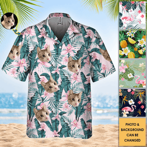 Upload Photo Cat - Custom Aloha Hawaiian Shirt - Personalized Gifts for Summer Vacation Trips & Beachwear