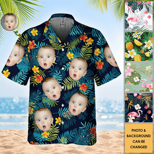 Upload Photo - Custom Family Aloha Hawaiian Shirt - Personalized Gifts for Summer Vacation Trips & Beachwear | Kid Face