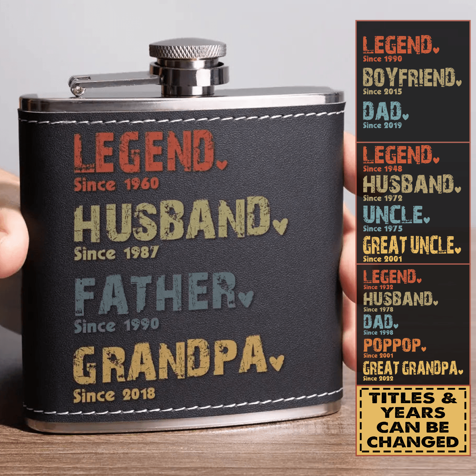 The Amazing Journey Of A Man - Personalized Custom Year Leather Hip Flask - Father's Day Gift for Family Members Grandpa, Dad, Boyfriend, Husband, Uncle - Suzitee Store