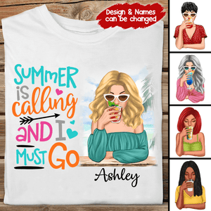 Summer Is Calling And I Must Go - Personalized Custom T Shirt - Summer Break, Last Day Of School, Birthday, Loving, Funny Gift for Teacher, Kindergarten, Preschool, Pre K, Paraprofessional - Suzitee Store