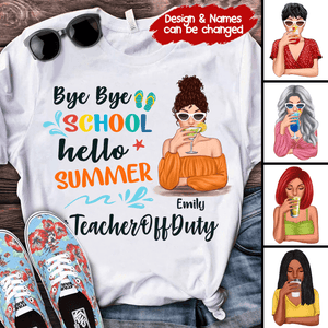 Bye Bye School Hello Summer - Personalized Custom T Shirt - Summer Break, Last Day Of School, Birthday, Loving, Funny Gift for Teacher, Kindergarten, Preschool, Pre K, Paraprofessional - Suzitee Store