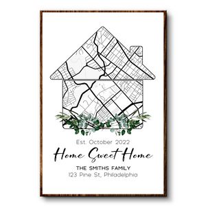 Custom Home Map, First Time Home Buyer, Personalized Housewarming Gift - Personalized Poster/Canvas Print