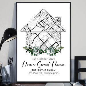 Custom Home Map, First Time Home Buyer, Personalized Housewarming Gift - Personalized Poster/Canvas Print