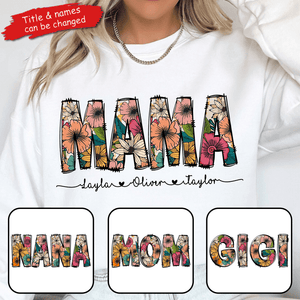 Floral Mama Custom Kid's Names with Sweet Hearts - Personalized Custom T Shirt - Mother's Day, Birthday, Loving, Funny Gift for Grandma/Nana/Mimi, Mom, Wife, Grandparent, Aunt, Auntie - Suzitee Store