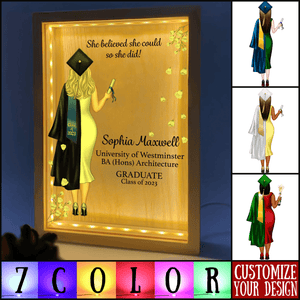 She Believed She Could So She Did - Personalized Frame Light Box - LED Night Lamp, Graduation Gifts, Presents & Ideas For Her/Him, Grad Ceremony, Commencement, Convocation, College & uni University - Suzitee Store