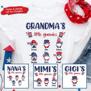 Grandma's Little Gnomies Happy Fourth 4th Of July - Personalized Custom Kids Names T Shirt - Independence Day, Birthday, Loving, Funny Gift for Patriotic Grandma/Nana/Mimi, Mom, Wife, Grandparent