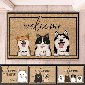 Custom Family Pet Welcome Doormat - Personalized Doormat - Birthday, Housewarming, Funny Gift for Homeowners, Friends, Dog Mom, Dog Dad, Dog Lovers, Pet Gifts for Him, Her - Suzitee Store