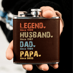 The Amazing Journey Of A Man - Personalized Custom Year Leather Hip Flask - Father's Day Gift for Family Members Grandpa, Dad, Boyfriend, Husband, Uncle - Suzitee Store