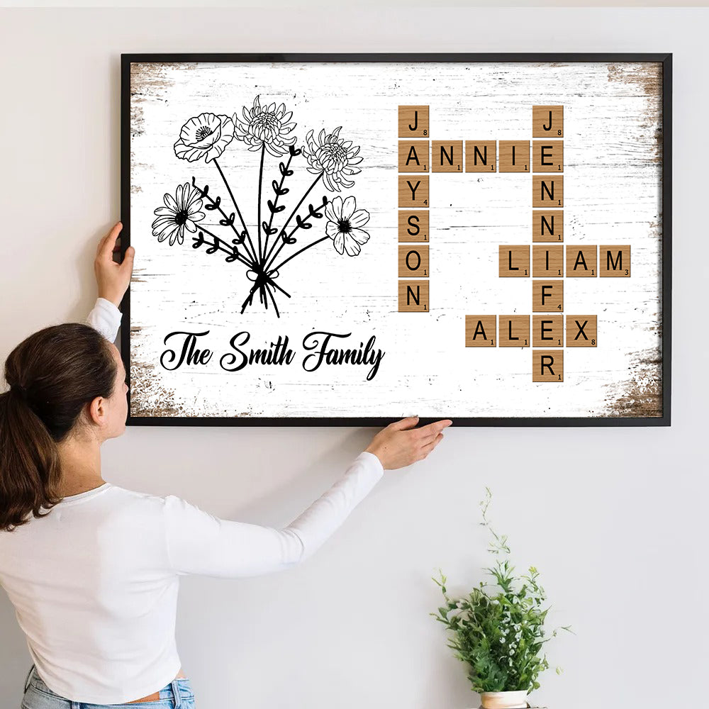 Birth Flower Family Crossword - Personalized Poster/Canvas - Gift For Family Members, Mom and Dad