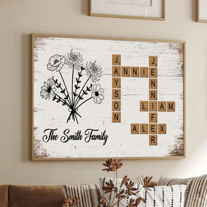 Birth Flower Family Crossword - Personalized Poster/Canvas - Gift For Family Members, Mom and Dad