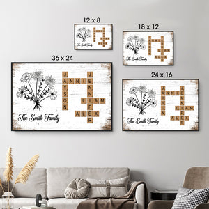 Birth Flower Family Crossword - Personalized Poster/Canvas - Gift For Family Members, Mom and Dad