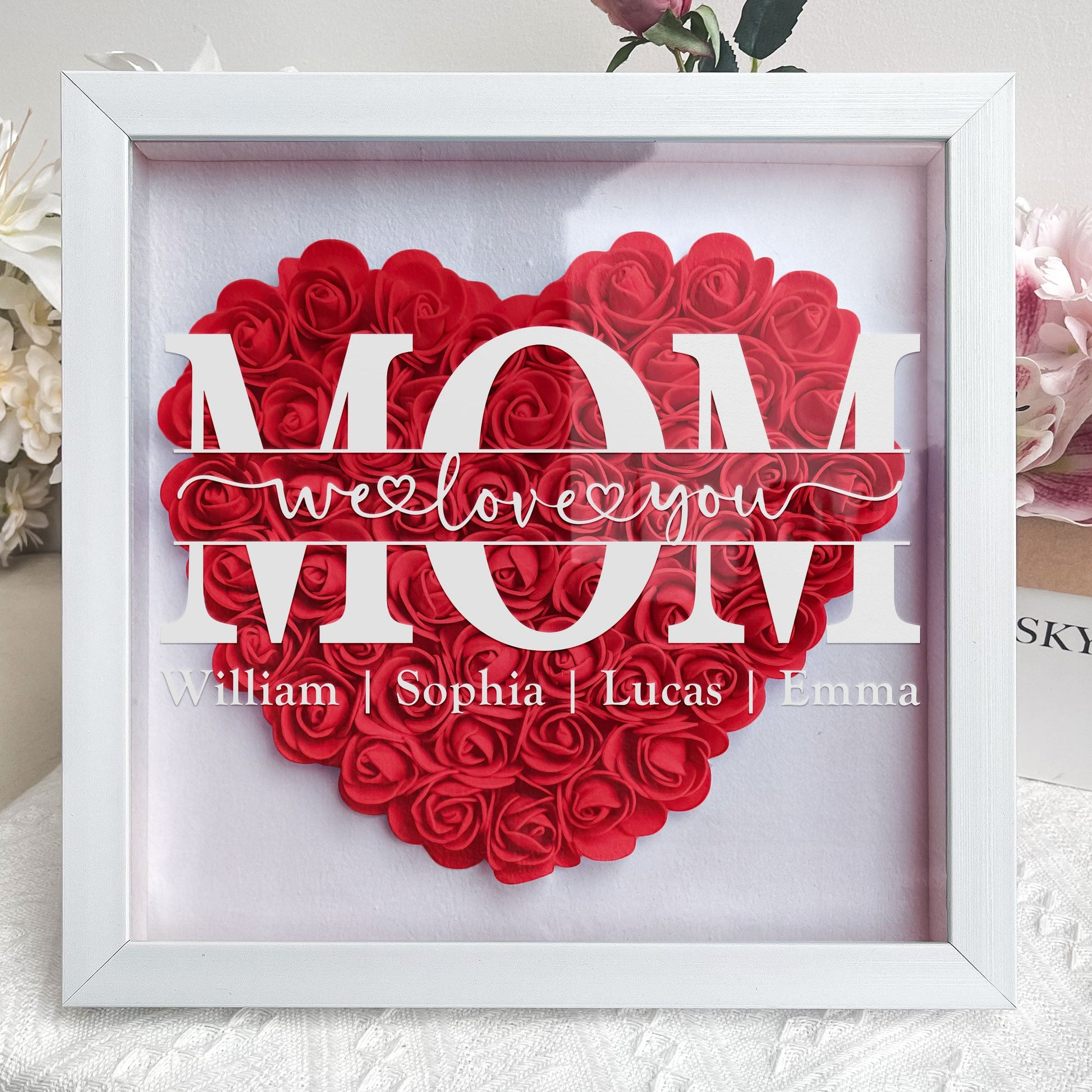 Mom We Love You - Personalized Flower Shadow Box - Gift For Gift For Mom, Mother's Day