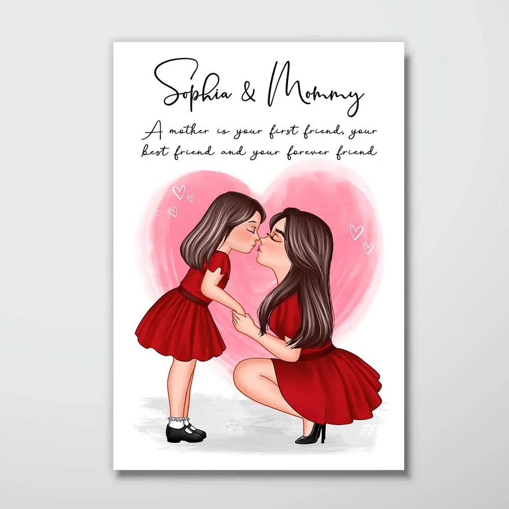 Mom And Kid Holding Hands Kissing - Personalized Poster/Canvas Print - Gift For Mom, Mother's Day