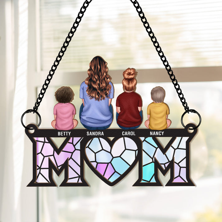 Mother & Children Bond - Personalized Window Hanging Suncatcher Ornament - Gift For Mom, Mama, Mommy, Mother