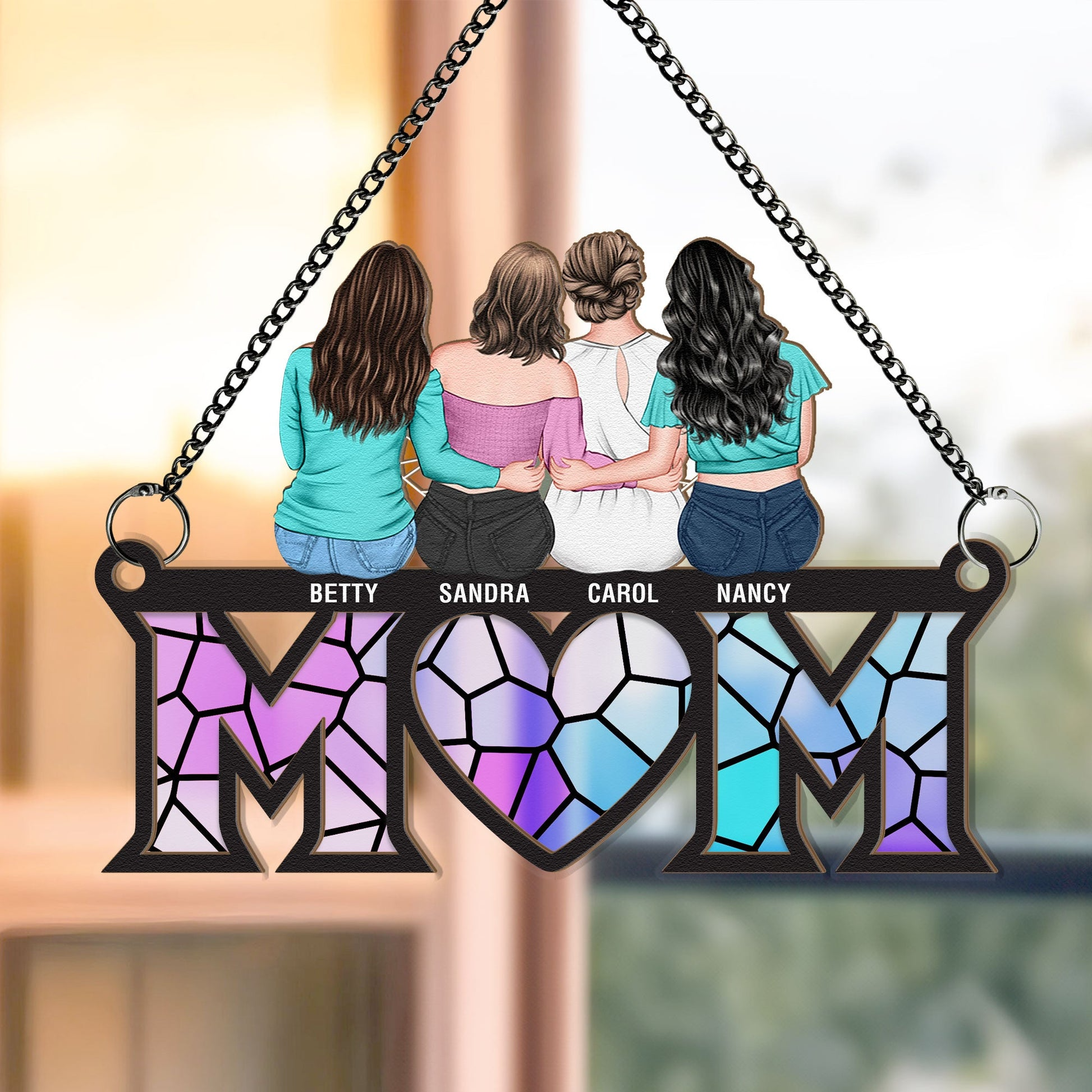 Mother & Children Bond [Aldult Version] - Personalized Window Hanging Suncatcher Ornament - Gift For Mom, Mama, Mommy, Mother