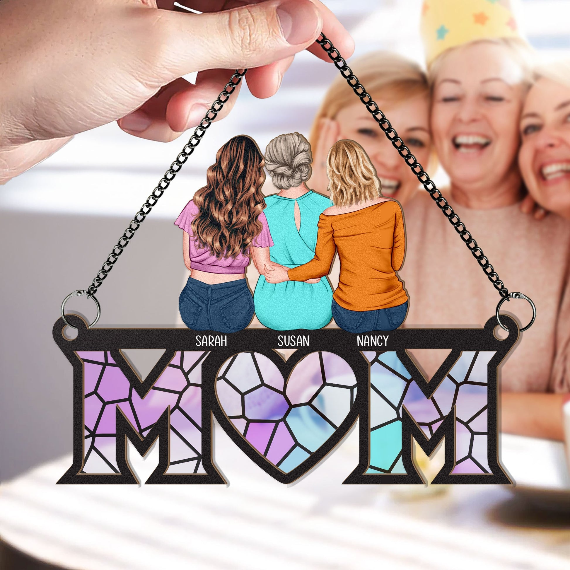 Mother & Children Bond [Aldult Version] - Personalized Window Hanging Suncatcher Ornament - Gift For Mom, Mama, Mommy, Mother