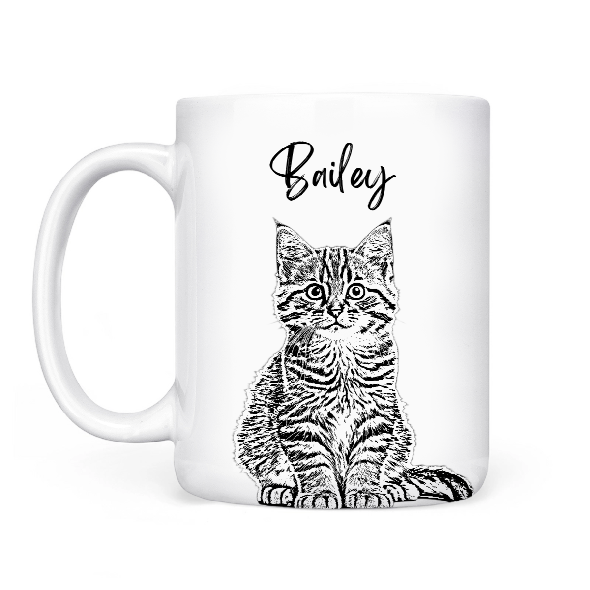 Custom Photo Cat Portrait Pencil Drawing - Personalized Custom Mug - Gift For Cat Lovers, Pet Lovers, Cat Mom, Cat Dad