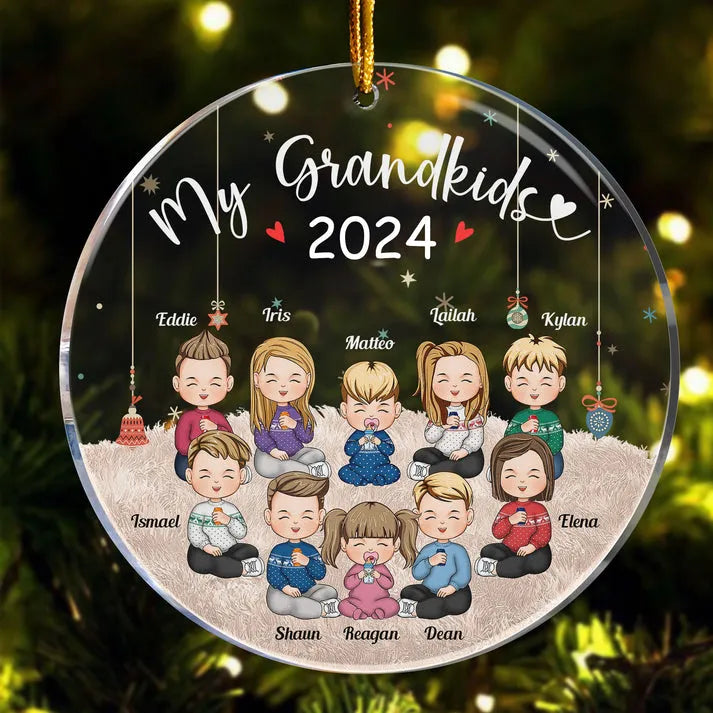 My Grandkids - Personalized Circle Acrylic Ornament - Christmas Gift For Grandma/Nana/Mimi, Mom, Wife, Grandparent