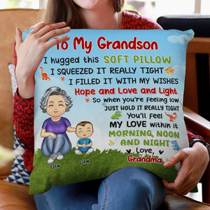 Grandma Mother Hugged This Soft Pillow - Personalized Custom Pillow - Gift For Granddaughter, Grandson, Kids