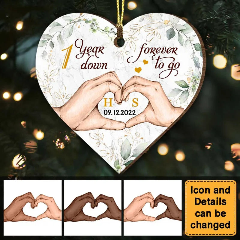 Personalized Wedding Anniversary One Year Down Forever To Go Heart Ornament