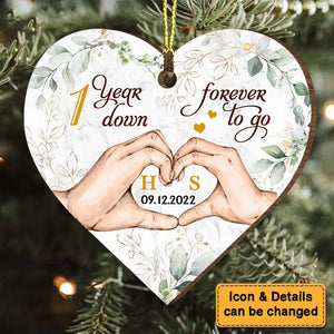 Personalized Wedding Anniversary One Year Down Forever To Go Heart Ornament