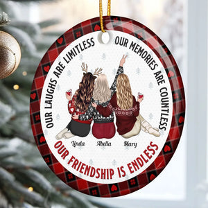 Our Friendship Is Endless - Personalized Circle Ceramic Ornament - Christmas Gift For Her, Besties, Friends, Sister, Soul Sisters