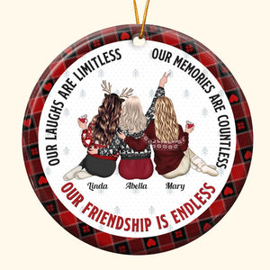 Our Friendship Is Endless - Personalized Circle Ceramic Ornament - Christmas Gift For Her, Besties, Friends, Sister, Soul Sisters