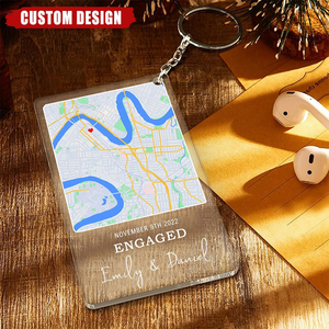 Our First Date Custom Location Map - Personalized Acrylic Keychain - Gift For Anniversary, Valentine, Engagement