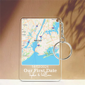 Our First Date Custom Location Map - Personalized Acrylic Keychain - Gift For Anniversary, Valentine, Engagement