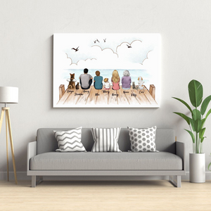 Family Sitting On The Bridge - Personalized Poster/Canvas - Gift For Family Members, Mom and Dad