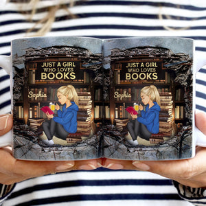 Cracked Wall Reading Girl - Personalized Custom Mug - Gift For Book Lovers, Readers