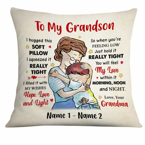 Grandson Hug This Soft Pillow - Personalized Custom Pillow - Gift For Grandson, Kids