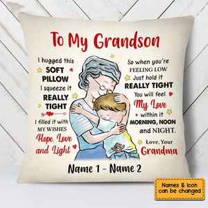 Grandson Hug This Soft Pillow - Personalized Custom Pillow - Gift For Grandson, Kids